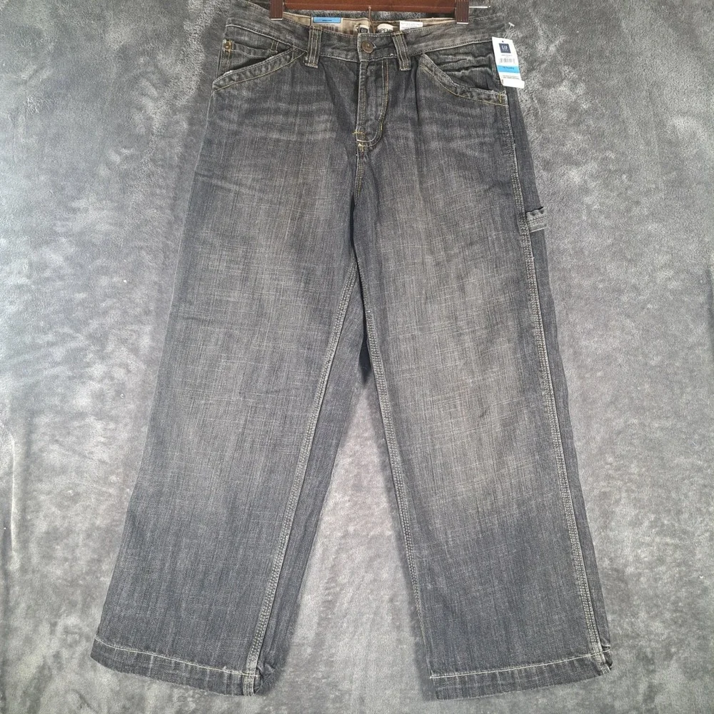 Gap Kids Boys Carpenter Jeans Size 10 Husky Gray Denim Utility Pants Workwear